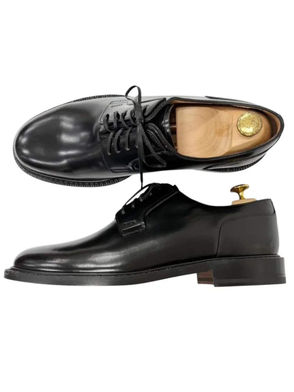 Dior Homme Evidence Leather Embossed Logo Plain Toe Derby Shoes Dress Black